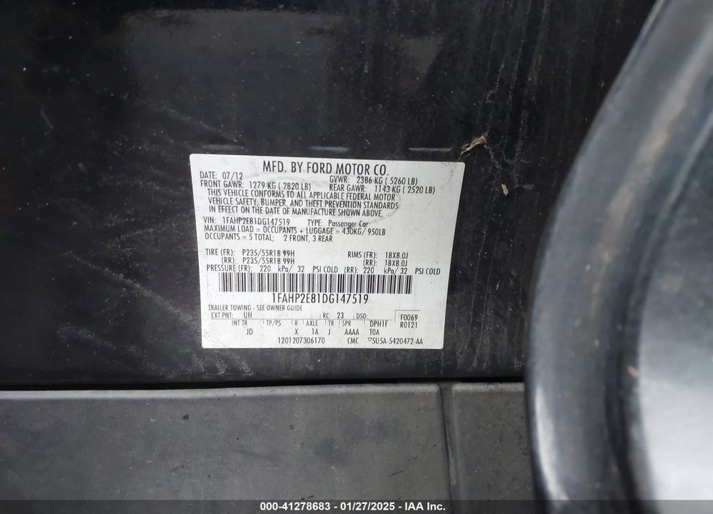 2013 FORD TAURUS VIN: 1FAHP2E81DG147519