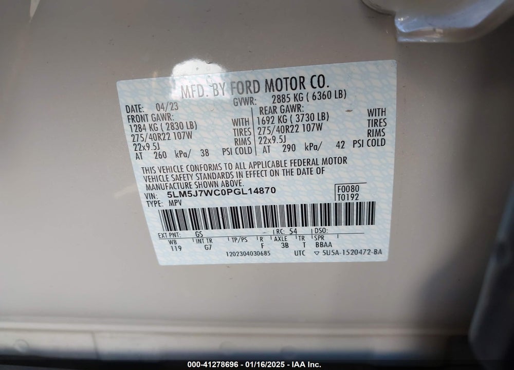 2023 LINCOLN AVIATOR RESERVE VIN: 5LM5J7WC0PGL14870