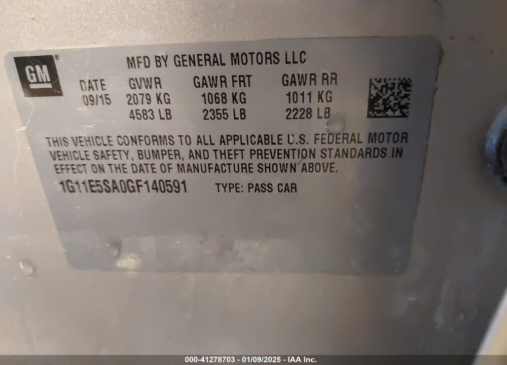 2016 CHEVROLET MALIBU LIMITED LTZ VIN: 1G11E5SA0GF140591