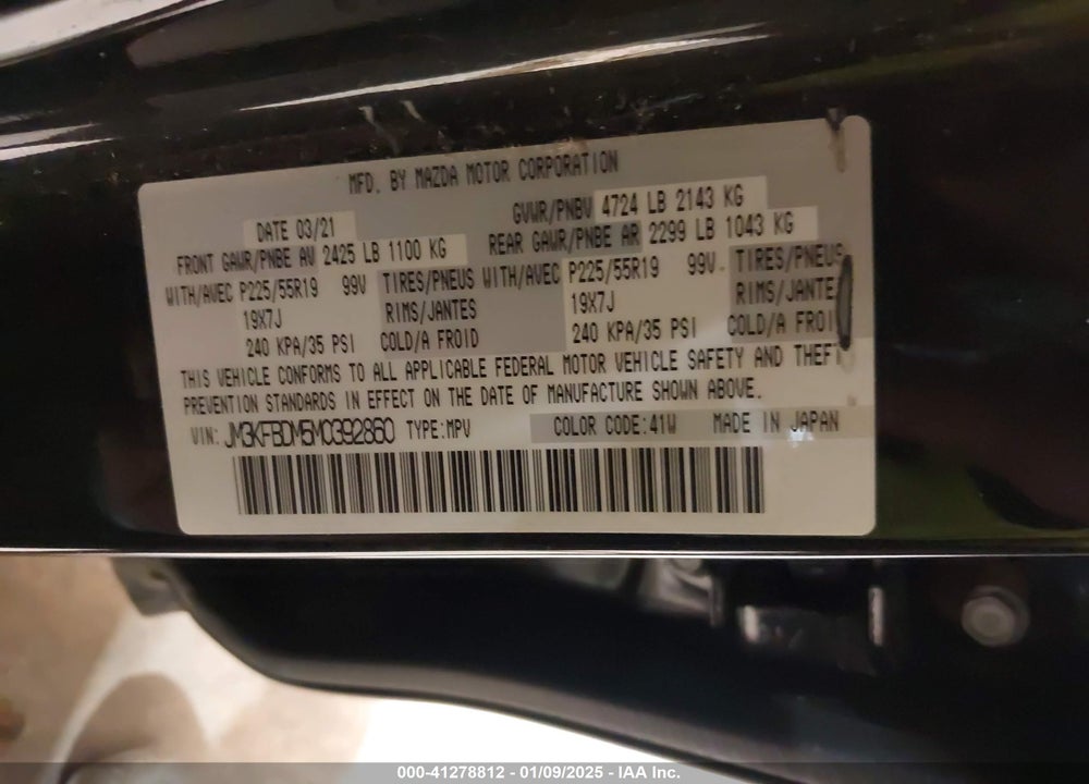 2021 MAZDA CX-5 GRAND TOURING VIN: JM3KFBDM5M0392860