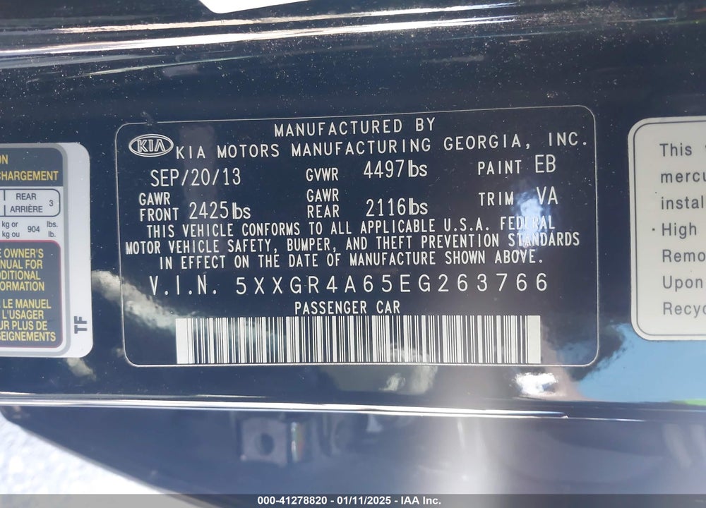 2014 KIA OPTIMA SX TURBO VIN: 5XXGR4A65EG263766