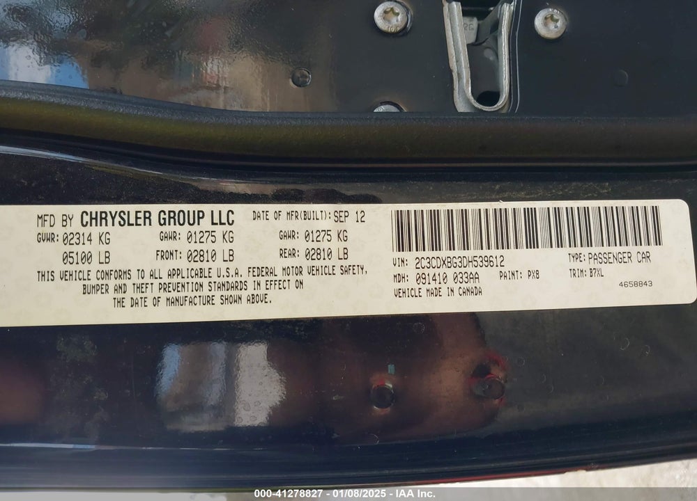 2013 DODGE CHARGER VIN: 2C3CDXBG3DH539612