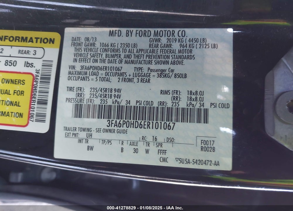 2014 FORD FUSION VIN: 3FA6P0HD6ER101067