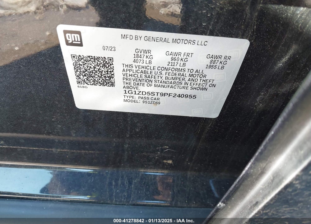 2023 CHEVROLET MALIBU FWD 1LT VIN: 1G1ZD5ST9PF240955