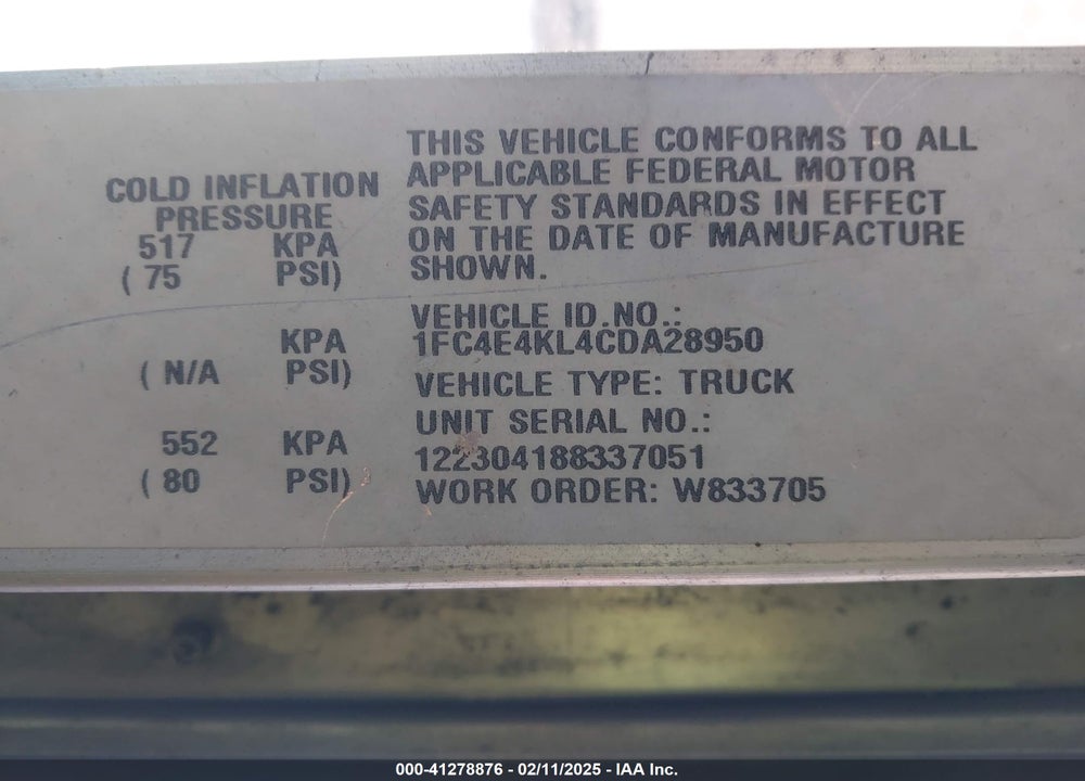 2012 FORD E-450 STRIPPED VIN: 1FC4E4KL4CDA28950