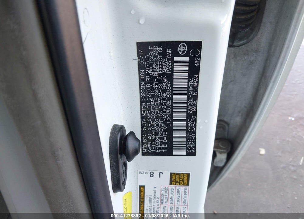 2014 TOYOTA PRIUS VIN: JTDKN3DU2E1833647