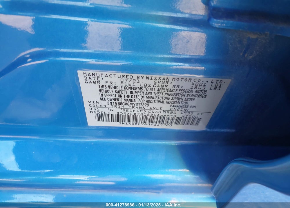 2021 NISSAN SENTRA SV XTRONIC CVT VIN: 3N1AB8CV8MY317320