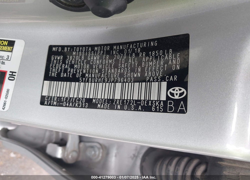 2018 TOYOTA COROLLA VIN: 5YFBURHE9JP796403