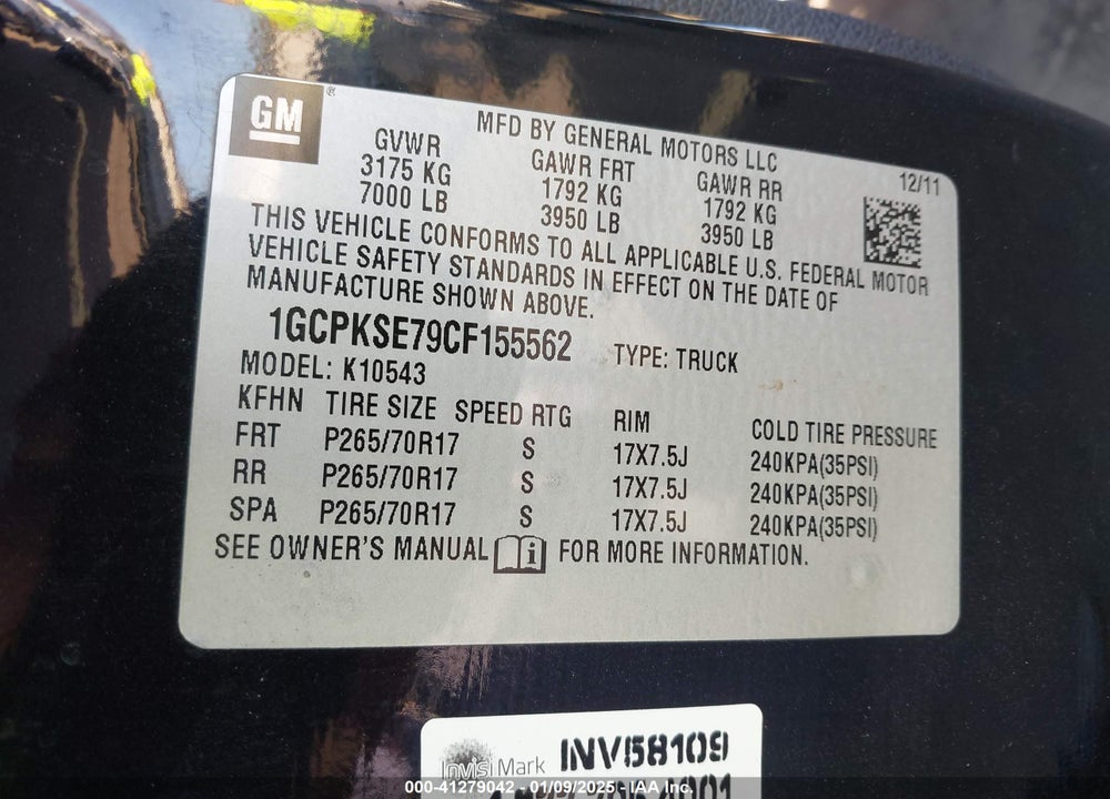 2012 CHEVROLET SILVERADO 1500 LT VIN: 1GCPKSE79CF155562