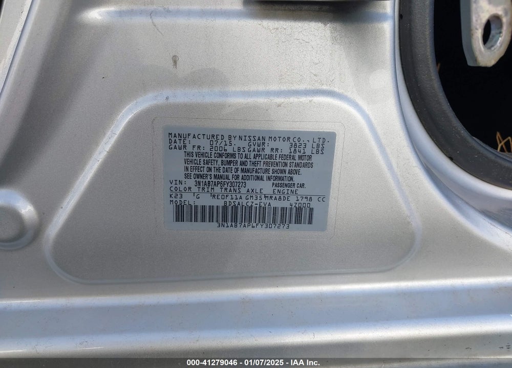 2015 NISSAN SENTRA VIN: 3N1AB7AP6FY307273