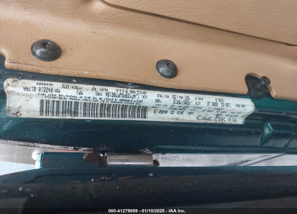 1998 JEEP WRANGLER SE VIN: 1J4FY29P6WP786184