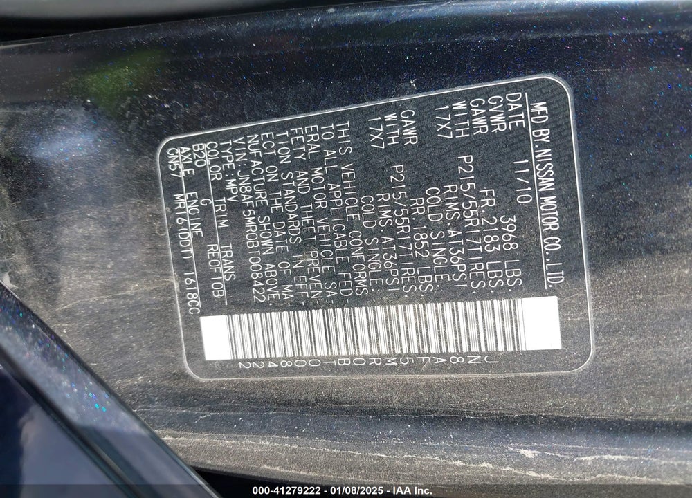 2011 NISSAN JUKE SL VIN: JN8AF5MR0BT008422