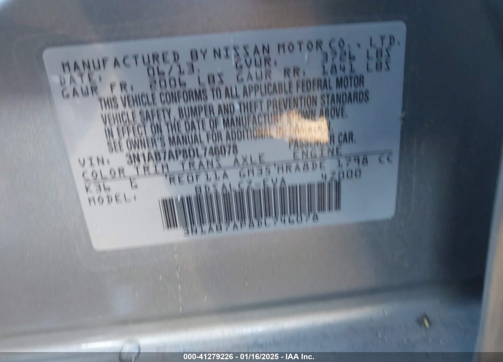 2013 NISSAN SENTRA VIN: 3N1AB7AP8DL746078