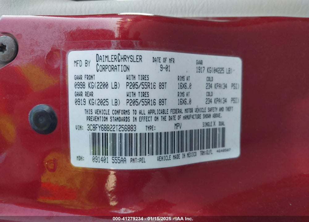 2002 CHRYSLER PT CRUISER LIMITED VIN: 3C8FY68B22T256883