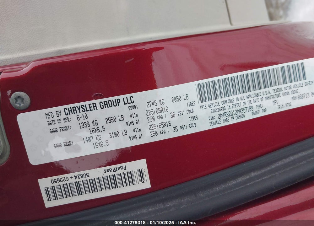 2010 CHRYSLER TOWN & COUNTRY NEW LX VIN: 2A4RR2D12AR357189