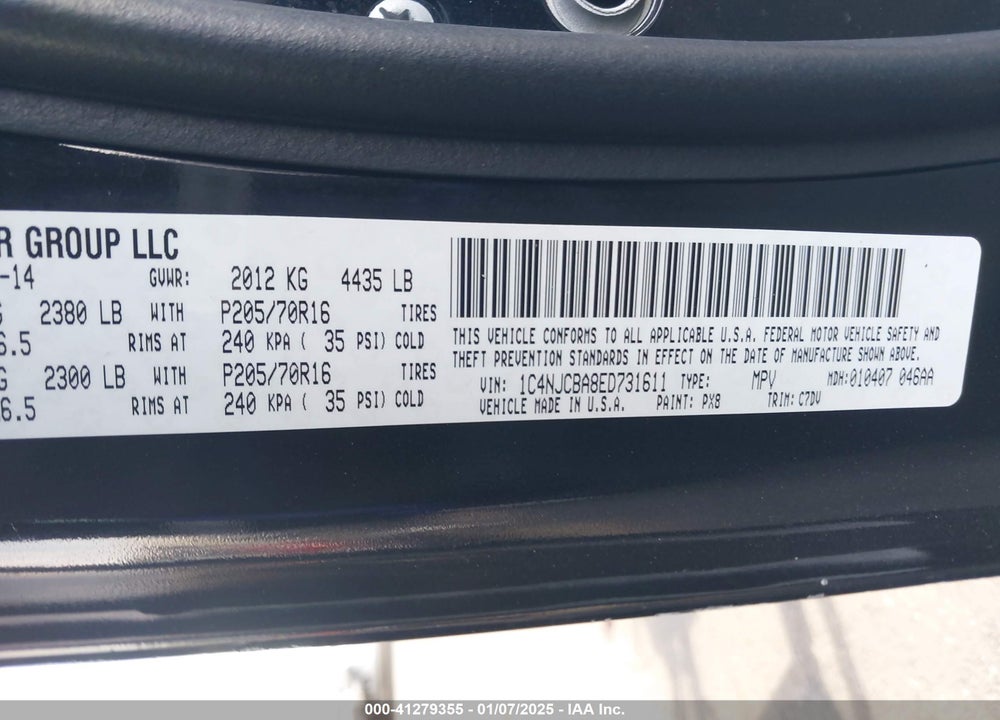 2014 JEEP COMPASS SPORT VIN: 1C4NJCBA8ED731611