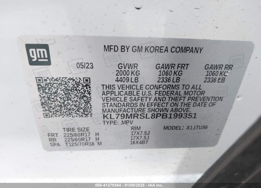 2023 CHEVROLET TRAILBLAZER VIN: KL79MRSL8PB199351