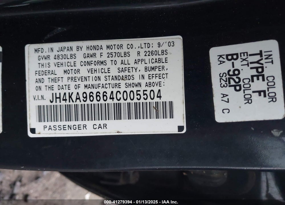 2004 ACURA RL 3.5 VIN: JH4KA96664C005504
