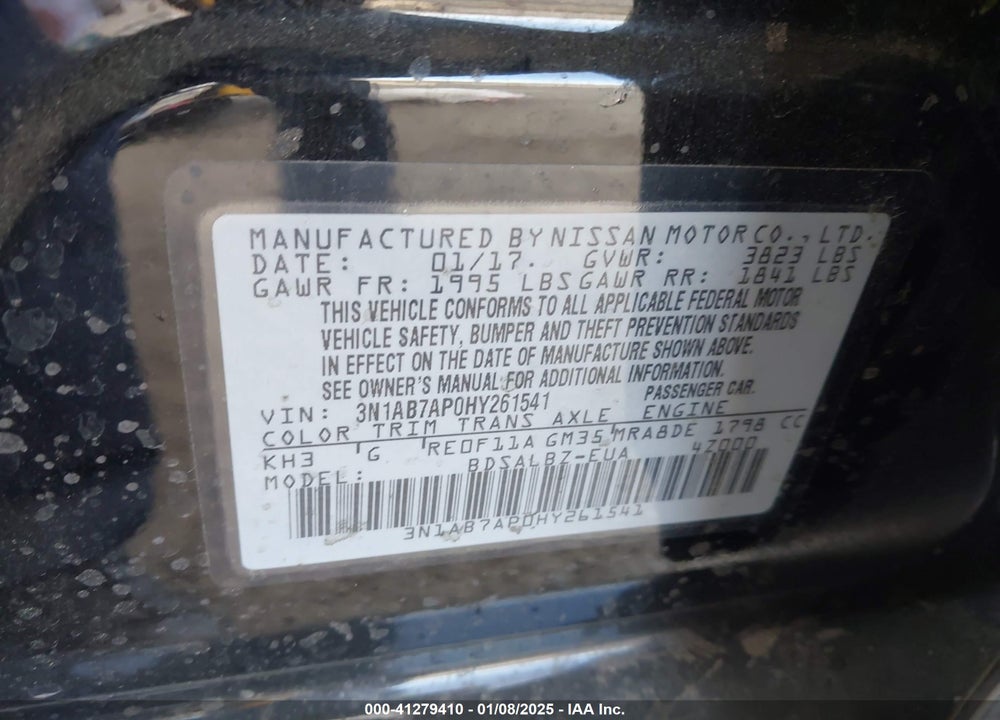 2017 NISSAN SENTRA VIN: 3N1AB7AP0HY261541