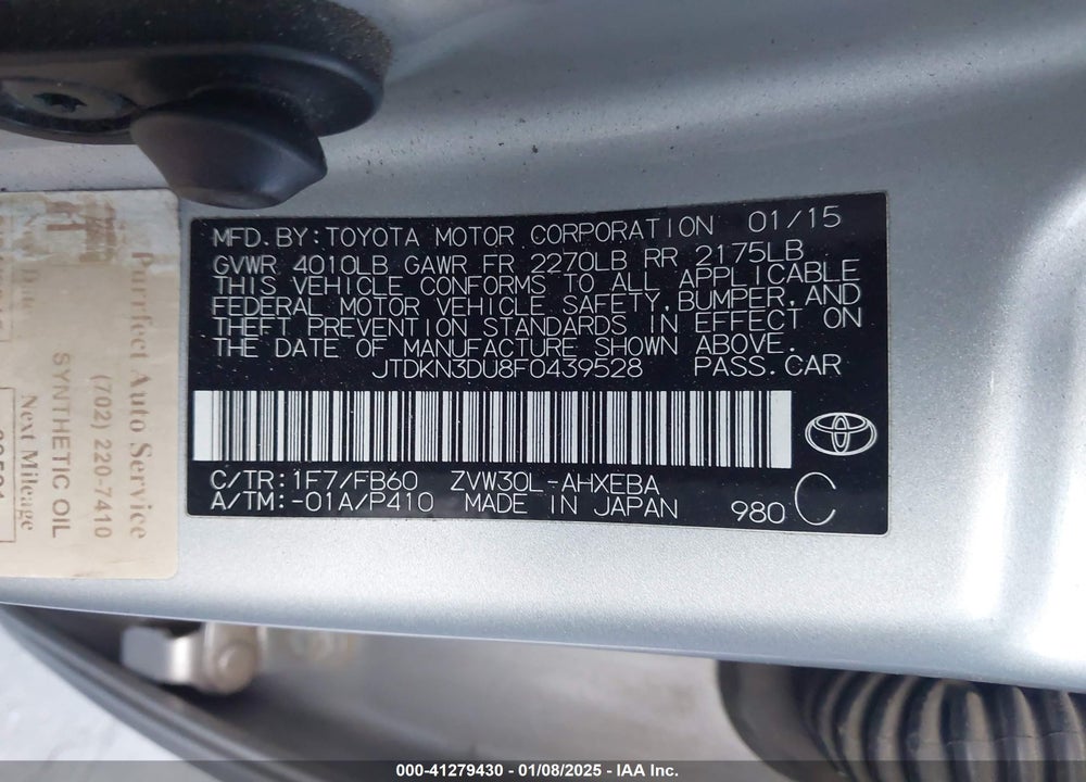 2015 TOYOTA PRIUS TWO VIN: JTDKN3DU8F0439528