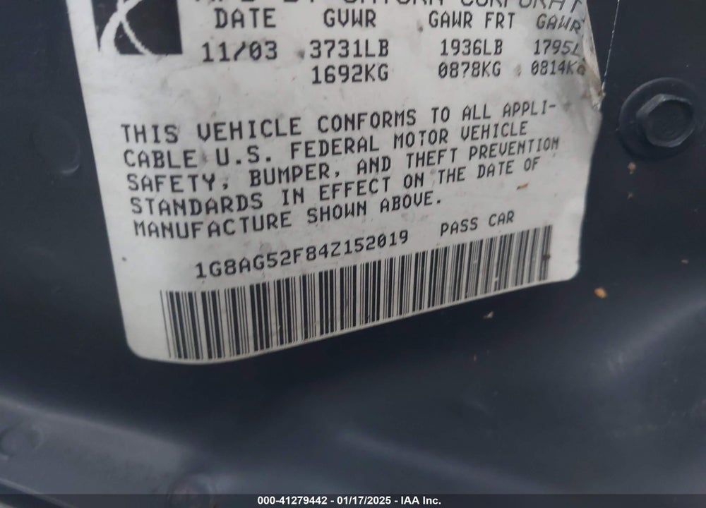 2004 SATURN ION 1 VIN: 1G8AG52F84Z152019