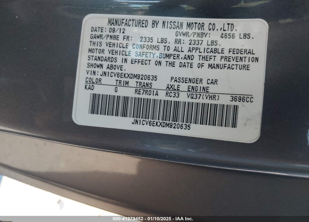 2013 INFINITI G37 VIN: JN1CV6EKXDM920635