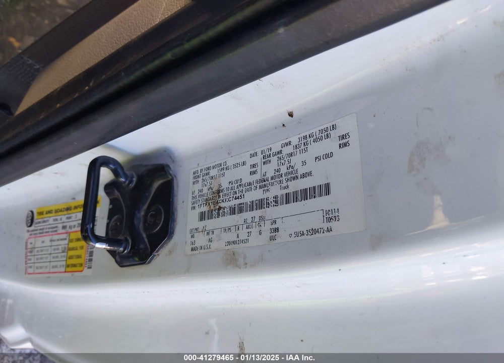 2019 FORD F150 VIN: 1FTFX1E4XKKC74451