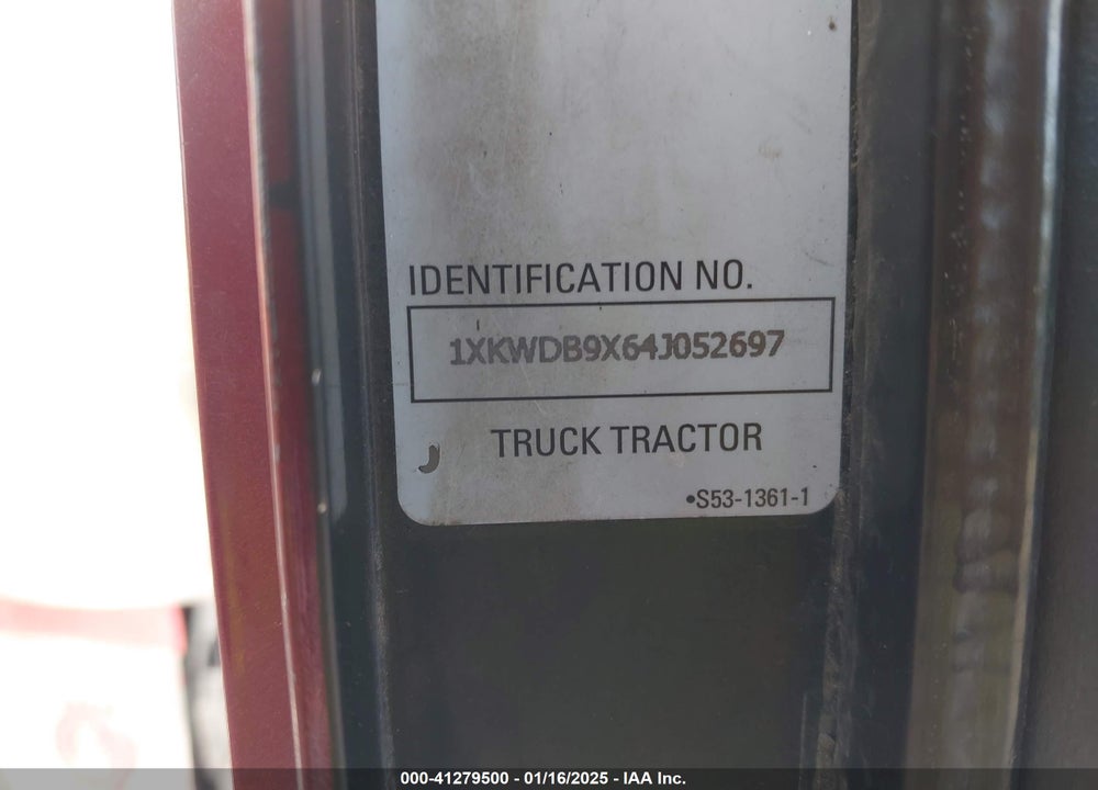 2004 KENWORTH CONSTRUCTION W900 VIN: 1XKWDB9X64J052697
