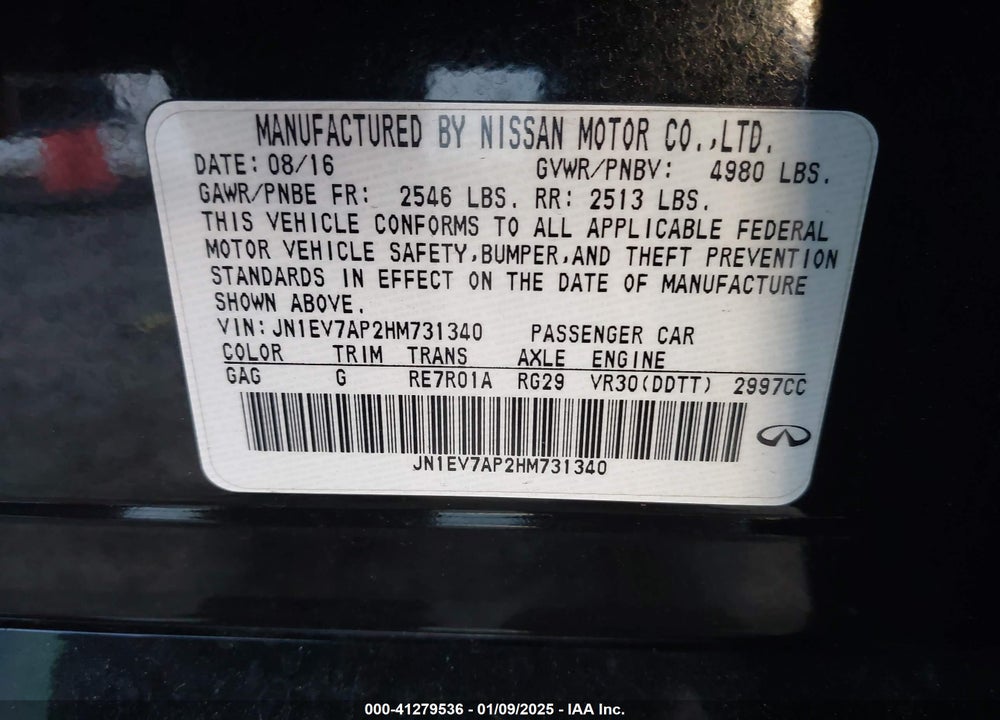 2017 INFINITI Q50 VIN: JN1EV7AP2HM731340