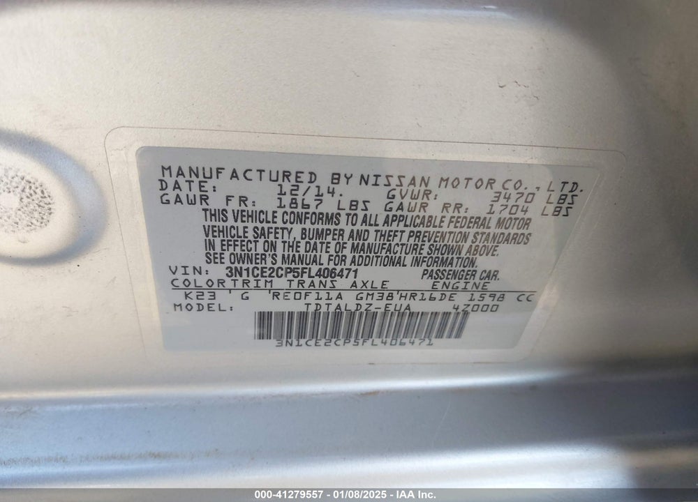 2015 NISSAN VERSA NOTE VIN: 3N1CE2CP5FL406471