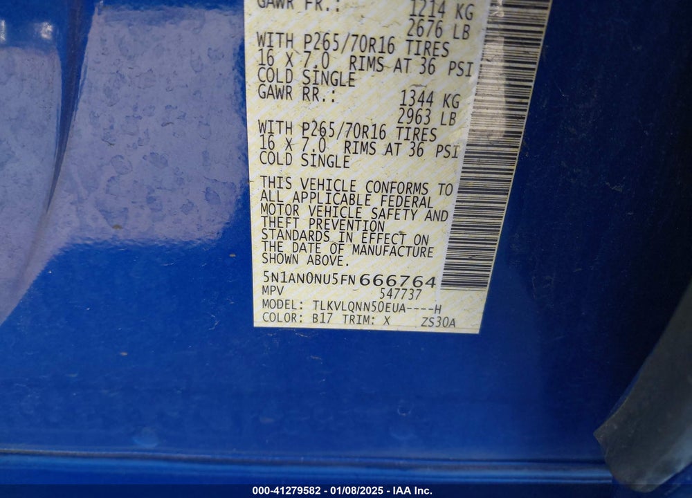 2015 NISSAN XTERRA X VIN: 5N1AN0NU5FN666764