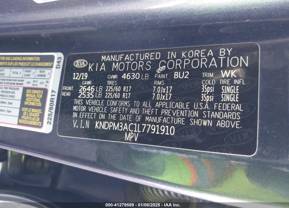 2020 KIA SPORTAGE LX VIN: KNDPM3AC1L7791910