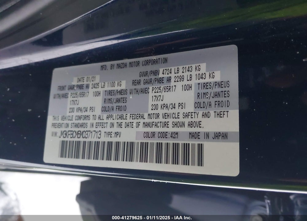2021 MAZDA CX-5 TOURING VIN: JM3KFBCM6M0371713
