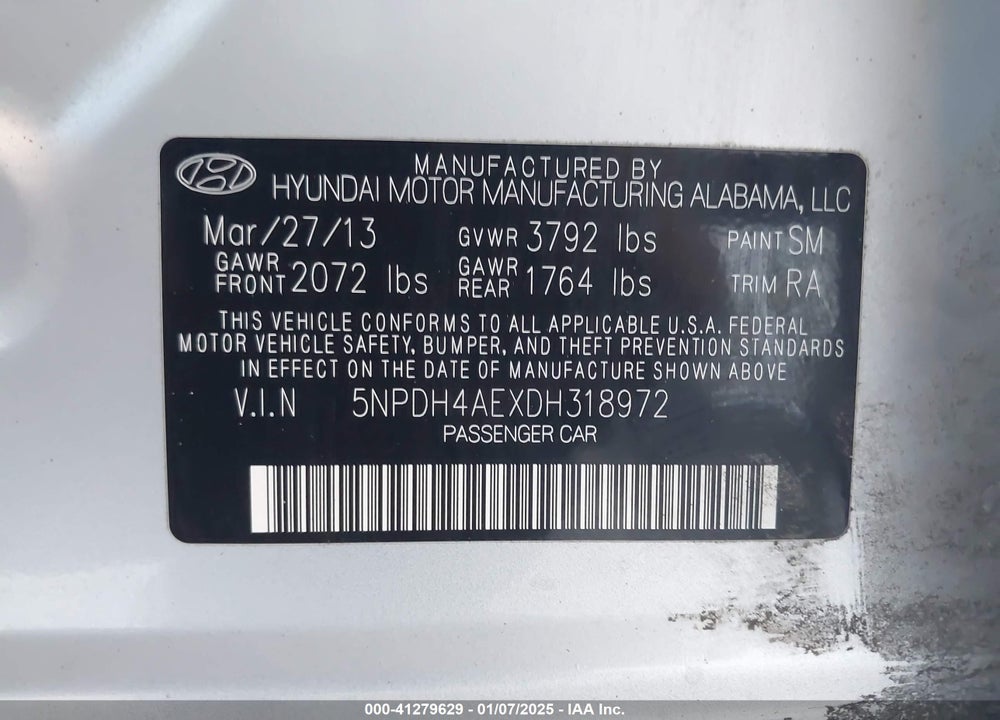 2013 HYUNDAI ELANTRA GLS VIN: 5NPDH4AEXDH318972