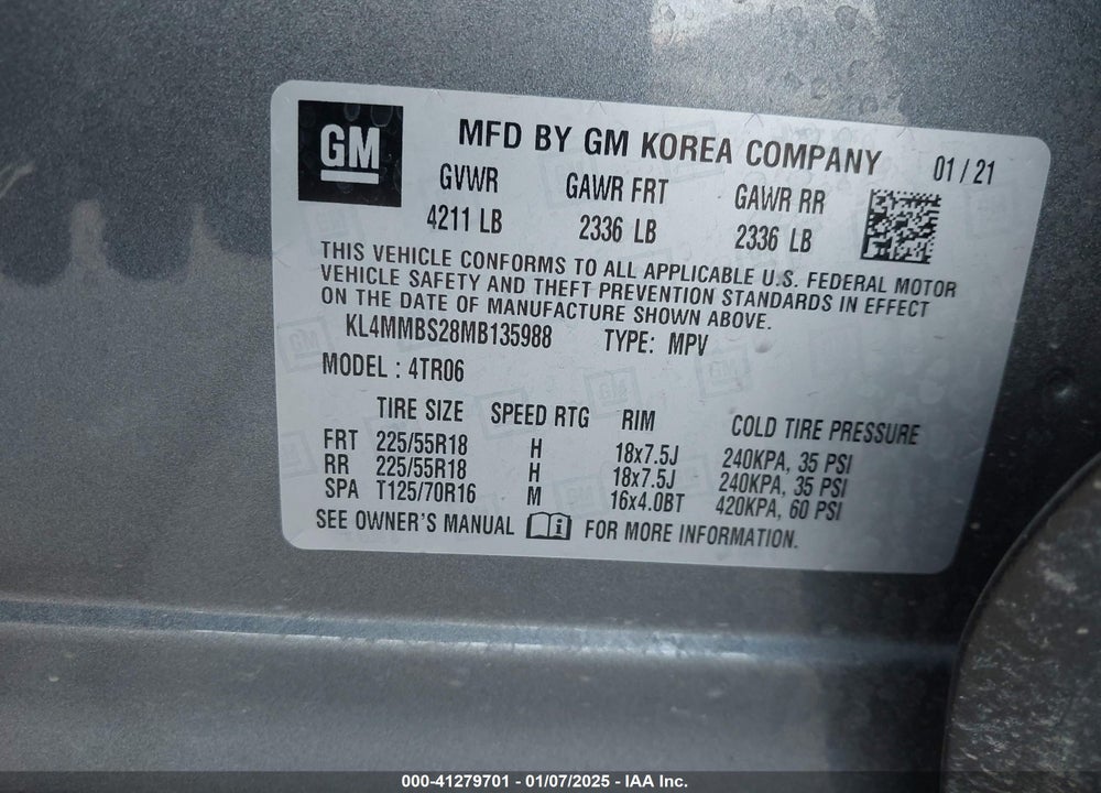 2021 BUICK ENCORE GX FWD PREFERRED VIN: KL4MMBS28MB135988