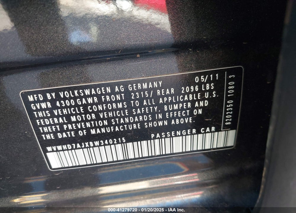 2011 VOLKSWAGEN GTI 4-DOOR VIN: WVWHD7AJXBW340215