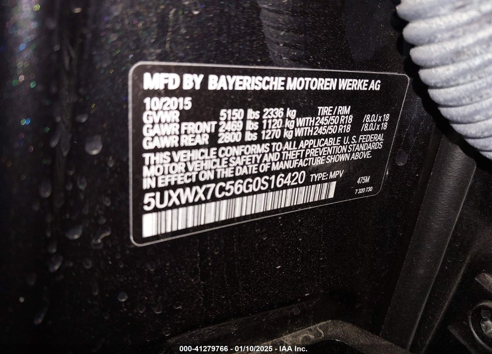 2016 BMW X3 XDRIVE35I VIN: 5UXWX7C56G0S16420