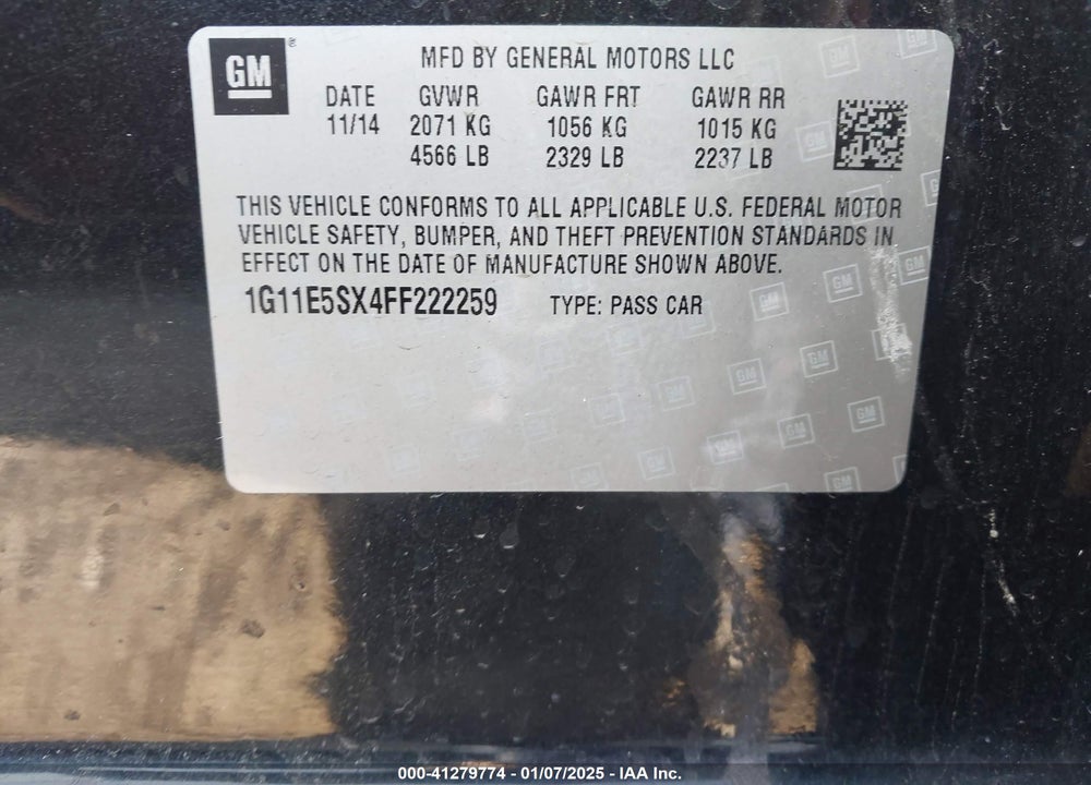 2015 CHEVROLET MALIBU 3LT VIN: 1G11E5SX4FF222259