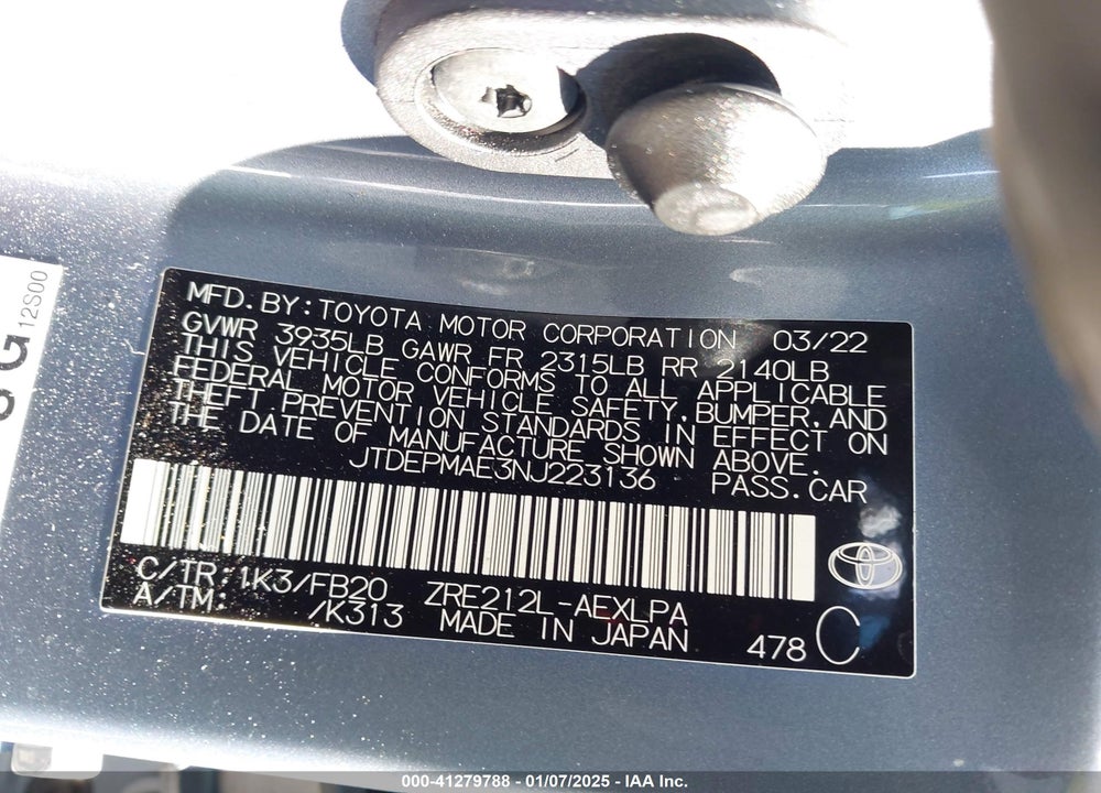 2022 TOYOTA COROLLA VIN: JTDEPMAE3NJ223136
