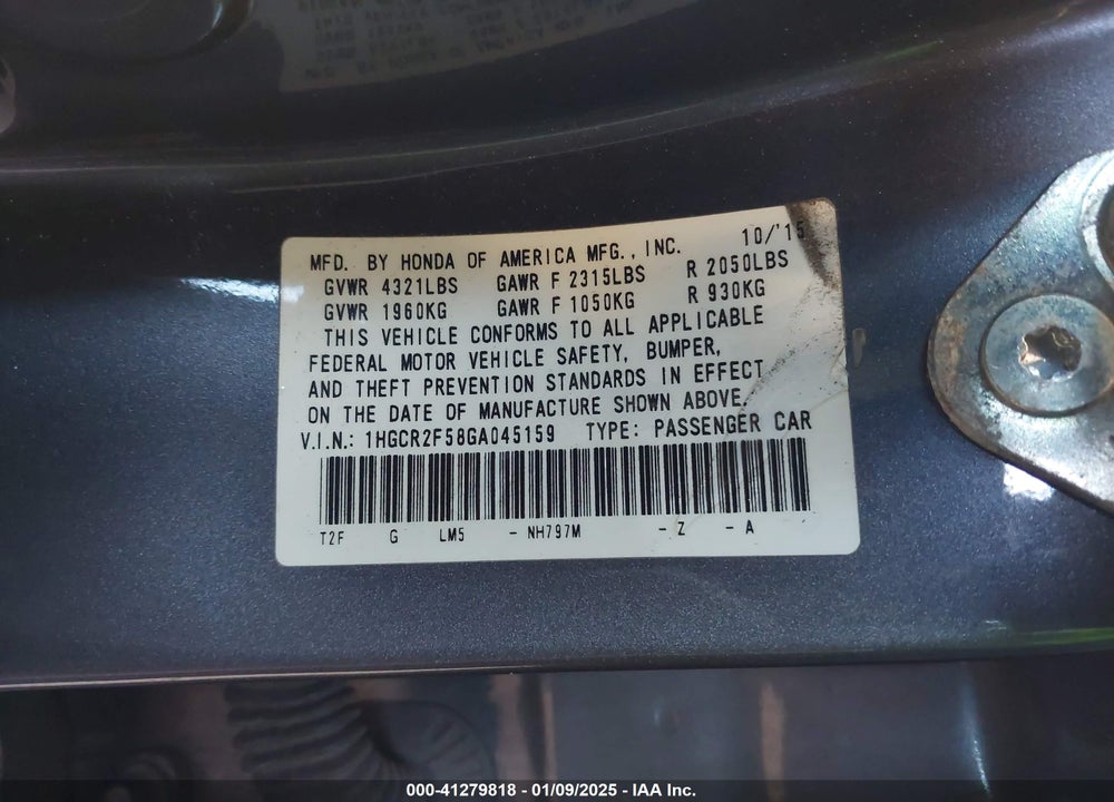 2016 HONDA ACCORD SPORT VIN: 1HGCR2F58GA045159