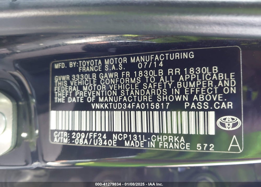 2015 TOYOTA YARIS SE VIN: VNKKTUD34FA015817