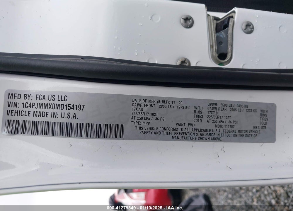 2021 JEEP CHEROKEE LATITUDE LUX 4X4 VIN: 1C4PJMMX0MD154197