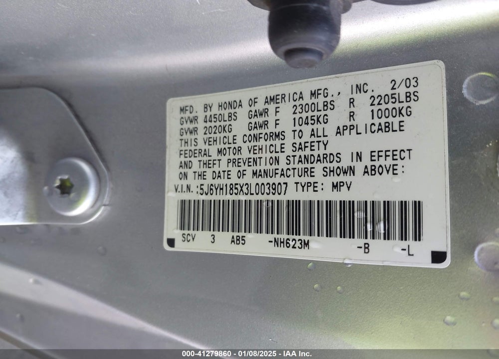 2003 HONDA ELEMENT EX VIN: 5J6YH185X3L003907