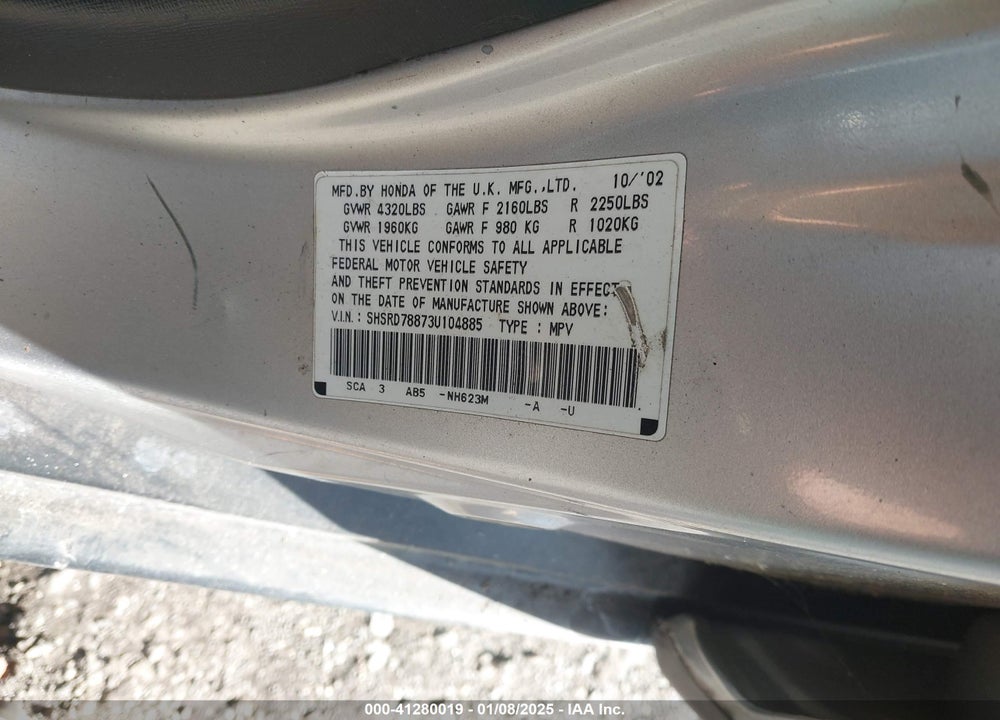 2003 HONDA CR-V EX VIN: SHSRD78873U104885