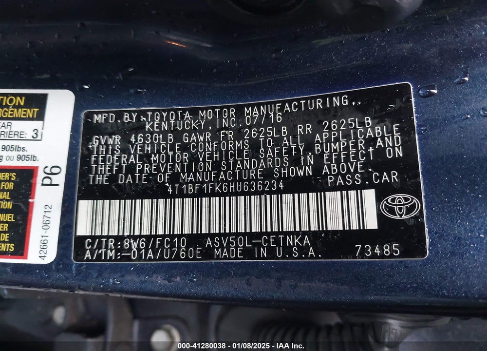 2017 TOYOTA CAMRY LE VIN: 4T1BF1FK6HU636234