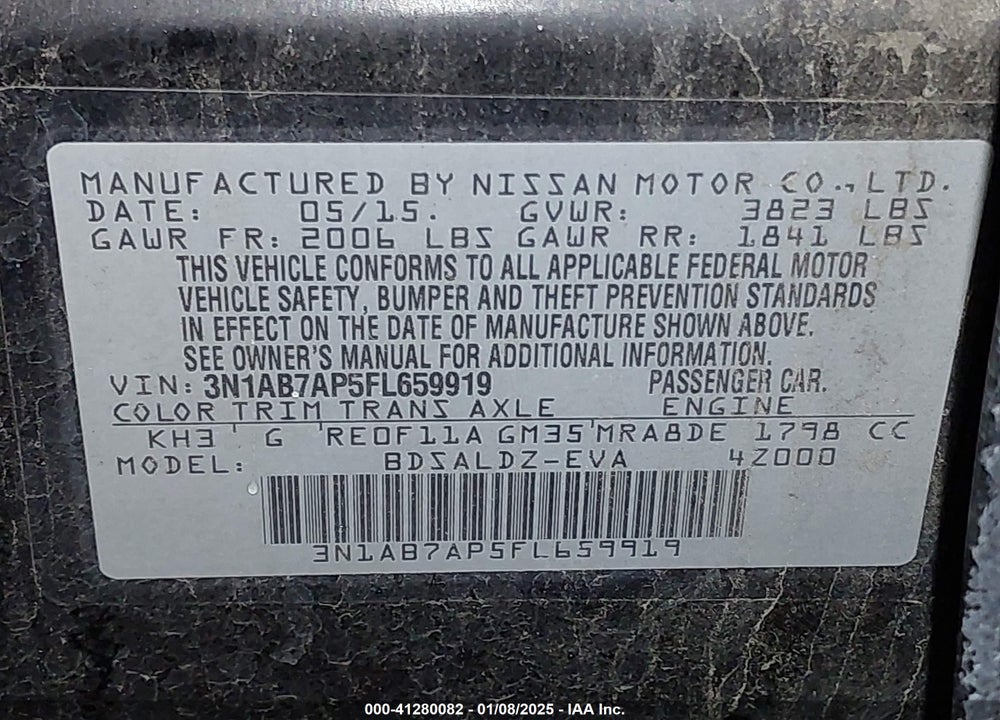 2015 NISSAN SENTRA FE+ S/S/SL/SR/SV VIN: 3N1AB7AP5FL659919