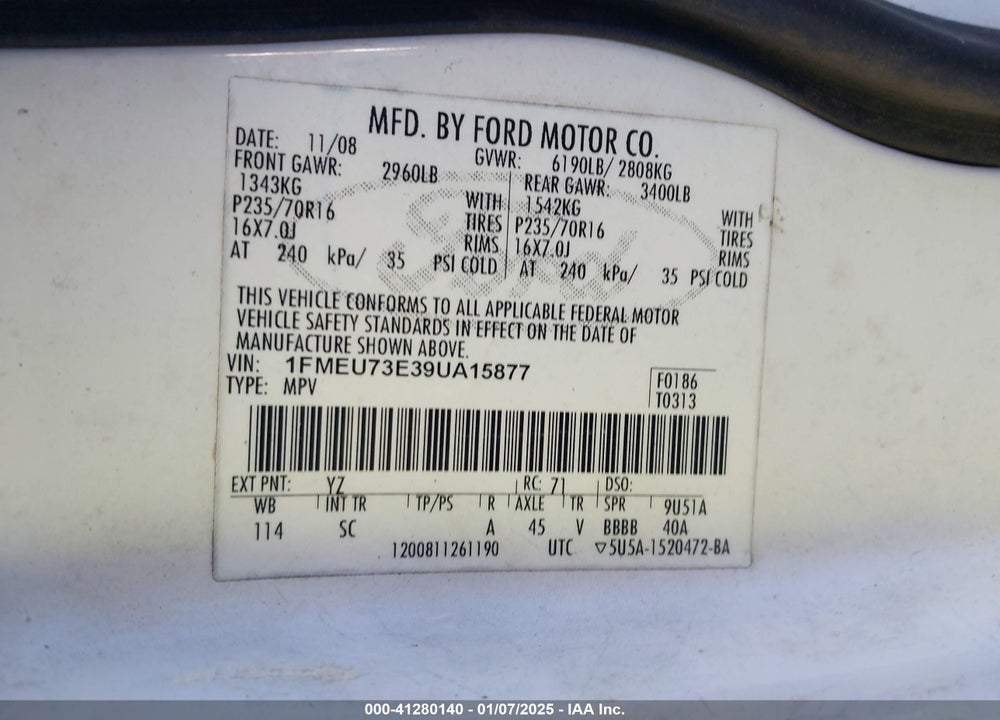 2009 FORD EXPLORER XLT VIN: 1FMEU73E39UA15877