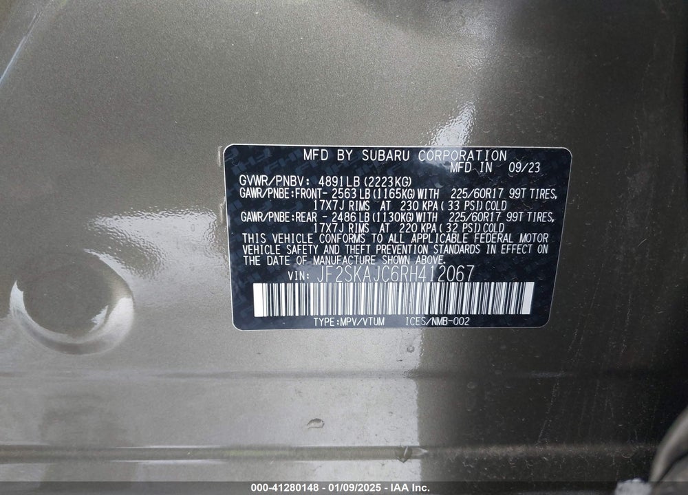 2024 SUBARU FORESTER WILDERNESS VIN: JF2SKAJC6RH412067
