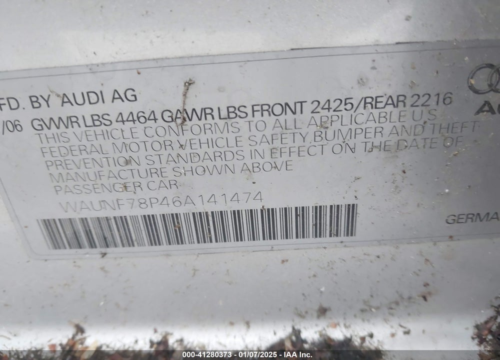 2006 AUDI A3 VIN: WAUNF78P46A141474
