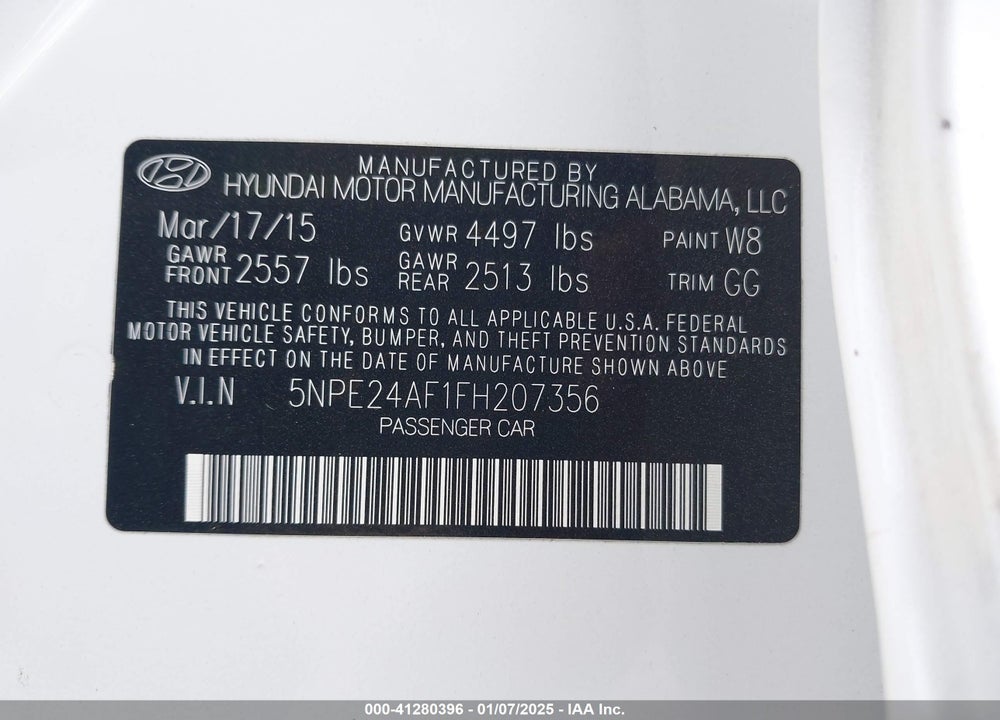 2015 HYUNDAI SONATA VIN: 5NPE24AF1FH207356